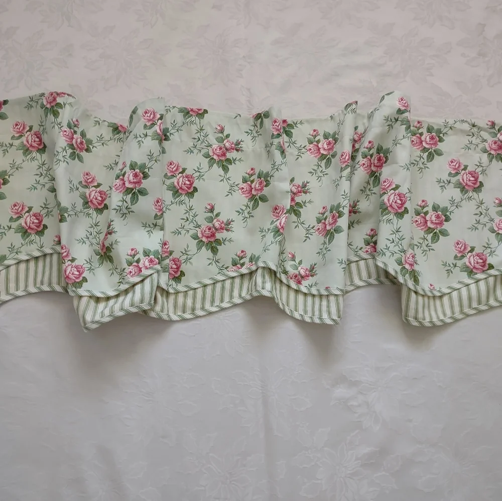 Vintage Cotton Double Layer Scallop Floral Roses French Country Valance Waverly